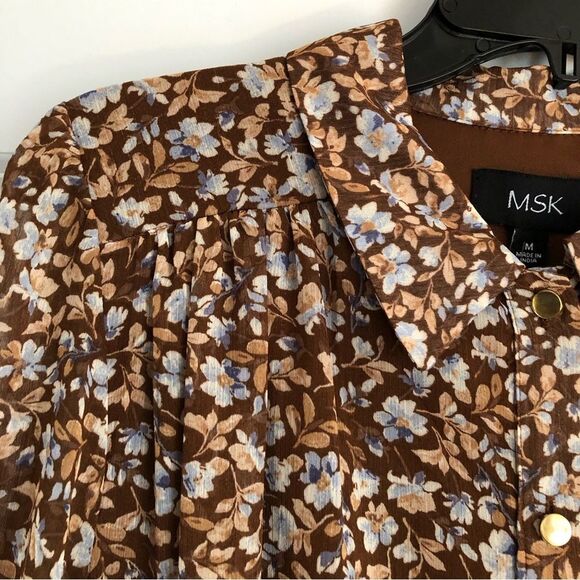 MSK DRESS WOMEN'S SIZE MEDIUM COLLARED BUTTON-DOWN CHIFFON RUFFLE HEM CHIFFON - Picture 12 of 12